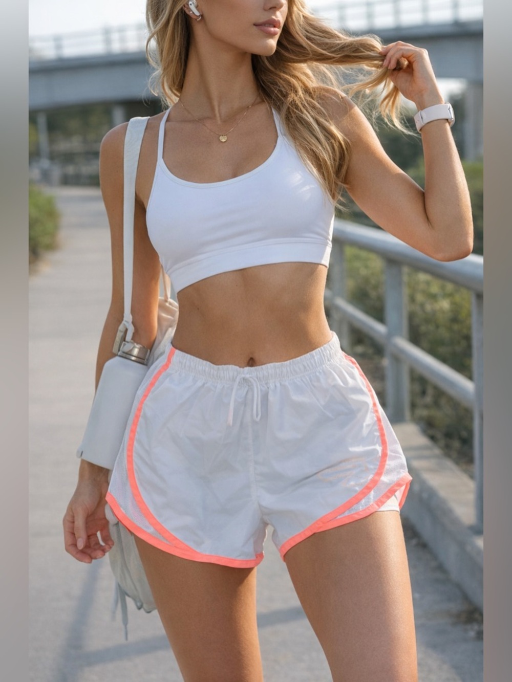 Nike Dri-FIT Running Shorts White Neon Coral Trim Size Small Athletic